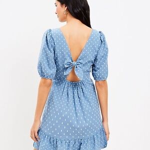 LOFT Blue Backless Dress with Bow Detail